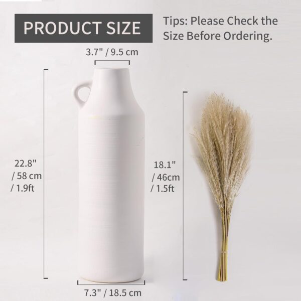 Tall Floor Vase with Handles, 22.8 inch Large Flower Vase, Boho Decorative Pampas Grass Vases, Modern Ceramic Vase for Home Decor, Living Room, Table (White)