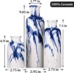 Blue Ceramic Vase Set of 3 - Decorative Navy Blue and White Vase for Centerpieces, Farmhouse and Home Decor - Ideal for Living Room, Kitchen, Bedroom, Dining Table and Office Decor