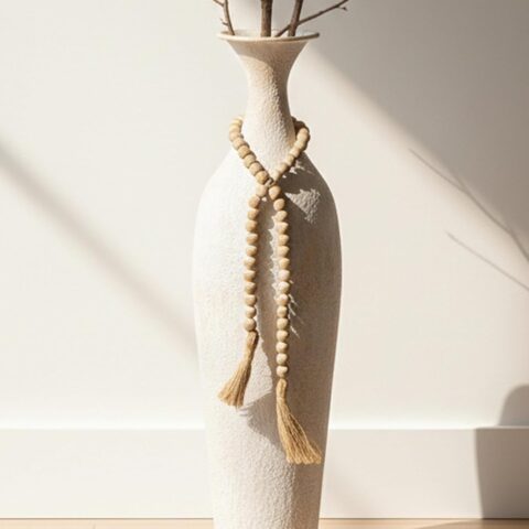 Metal Tall Floor Vase: 23.2in Large Boho Vase for Pampas Grass - White Slender Decorative Vase Big Standing Rustic Farmhouse Flower Holder for Living Room Indoor Fireplace Home Decor Corner