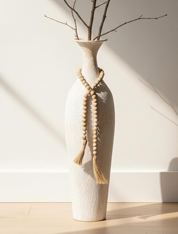 Metal Tall Floor Vase: 23.2in Large Boho Vase for Pampas Grass - White Slender Decorative Vase Big Standing Rustic Farmhouse Flower Holder for Living Room Indoor Fireplace Home Decor Corner