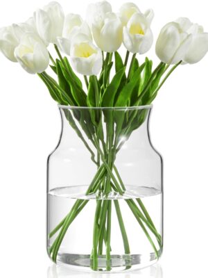 Clear Glass Vase, Large Flower Vase, 8-inch Glass Flower Vase for Plants, Wide Mouth Vase for Home, Wedding, Living Room, Dining Table