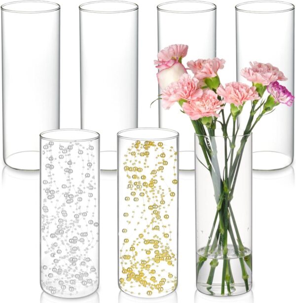 7pcs Glass Cylinder Vases for Centerpieces - 10 Inch Tall Glass Vases for Flowers, Hurricane Glass Candle Holders Floating Candle Vases for Table Centerpiece Formal Dinners Home Decor