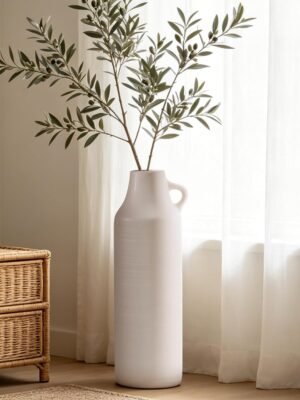 Tall Floor Vase with Handles, 22.8 inch Large Flower Vase, Boho Decorative Pampas Grass Vases, Modern Ceramic Vase for Home Decor, Living Room, Table (White)