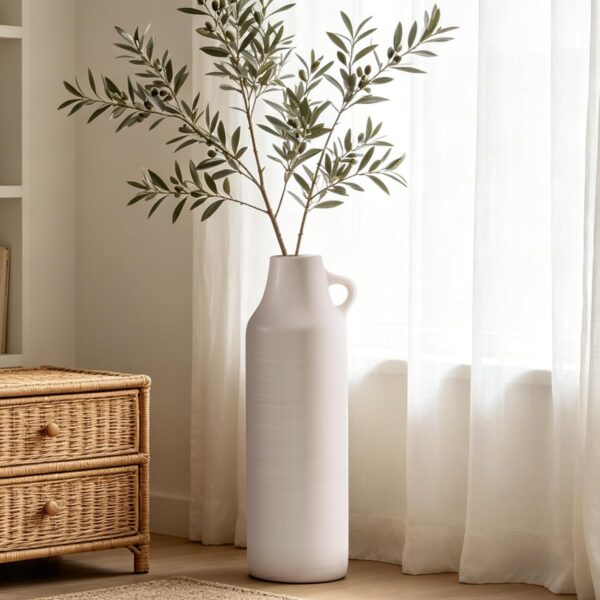 Tall Floor Vase with Handles, 22.8 inch Large Flower Vase, Boho Decorative Pampas Grass Vases, Modern Ceramic Vase for Home Decor, Living Room, Table (White)