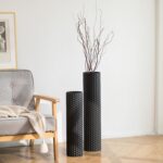 Black Cylinder Tall Floor Vase: 27.6/21.7in Metal Extra Large Decorative Vase Set of 2 Living Room Modern Honeycomb Texture Big Standing Vase for Dining Bedroom Home Corner Indoor Office