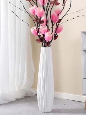 White Ceramic Tall Vase, 17.7" Large Floor Vase for Pampas Grass, Decorative Flower Vases for Modern Home Decor Living Room Office Bedroom Table Centerpieces Shelf Kitchen Wedding Farmhouse Décor