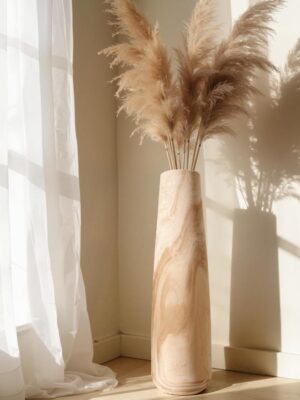 Tall Wooden Floor Vase for Pampas Grass – 22 Inch Solid Wood Decorative Vase for Rustic Farmhouse & Boho Living Room, Bedroom & Entryway Decor
