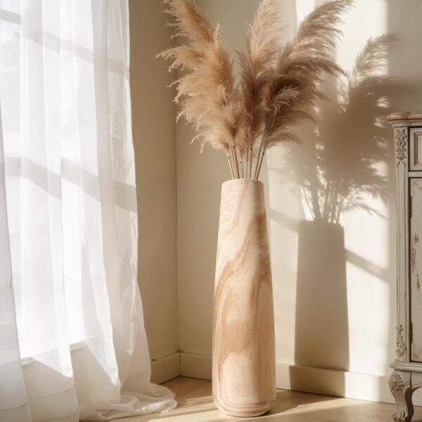 Tall Wooden Floor Vase for Pampas Grass – 22 Inch Solid Wood Decorative Vase for Rustic Farmhouse & Boho Living Room, Bedroom & Entryway Decor