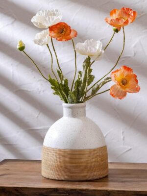 Rustic Farmhouse Flower Large Ceramic Vase, Vintage Pampas Grass White Modern Decorative Ceramic Flower Vase for Home Decor, Table, Living Room Decoration, Shelf Decor, Mantel 6.5 Inch
