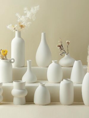 Set of 12 White Ceramic Vase for Pampas Grass Flowers, Small Vases in Bulk for Wedding Centerpieces, Shelf and Table Decorations, Living Room and Bedroom Decor, DIY Gift