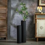 Black Cylinder Tall Floor Vase: 27.6/21.7in Metal Extra Large Decorative Vase Set of 2 Living Room Modern Honeycomb Texture Big Standing Vase for Dining Bedroom Home Corner Indoor Office